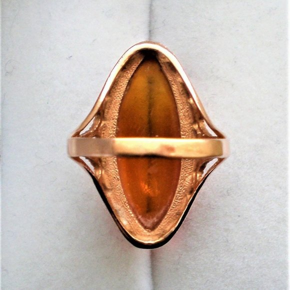 Russian USSR Original 14K 583 Rose Pink Gold Baltic Honey Amber Cocktail Ring - Picture 7 of 10